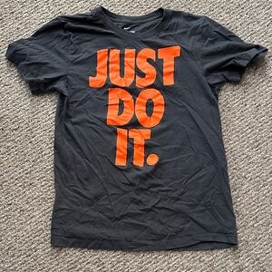 Nike Kids Black Tee with Orange Slogan